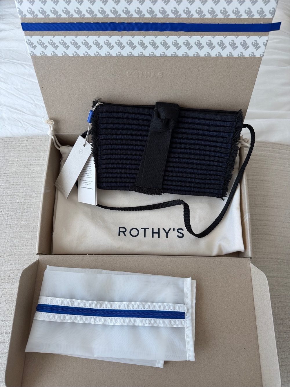 NWT Rothy's The Tassel Clutch Bag with Knot Detail Onyx Blue